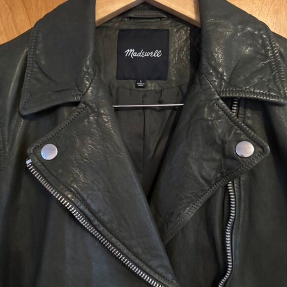 Madewell Washed Leather Motorcycle Jacket Dark Forest L - Picture 5 of 14